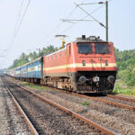 An Indian passenger train in Kerala, India.